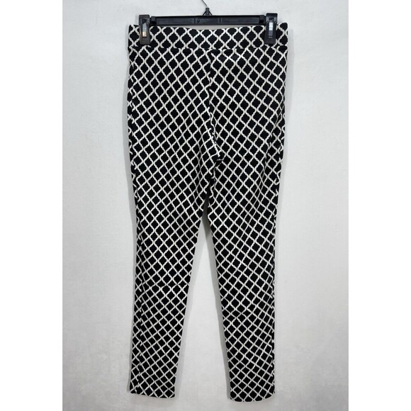 Christian Caliendo Ankle Pull On Pants Womens Small Black White Stretch Trellis - Picture 3 of 9